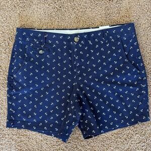 Dockers Navy Blue Nautical Allover Anchor Chino Shorts Preppy Womens 16 NEW NWT